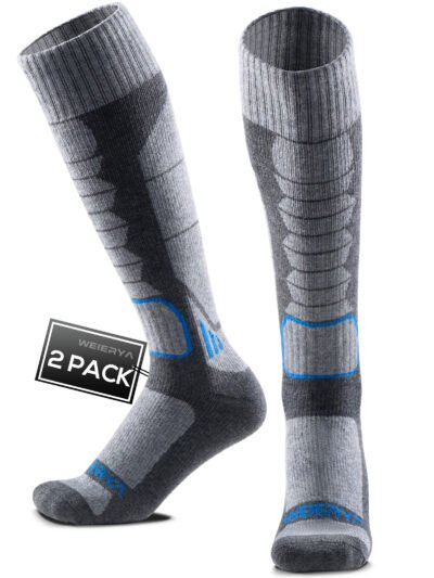 Adult Ski Socks 2 Pairs Pack for Skiing, Snowboarding, Outdoor Sports Performance Socks - Grey 2 Pairs