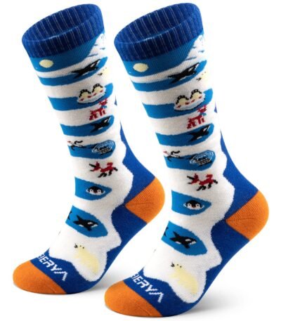 WEIERYA Kids Ski Socks Merino Wool, Thermal Snow Socks, Knee-high Wool Socks for Boys and Girls - Blue 1 Pair