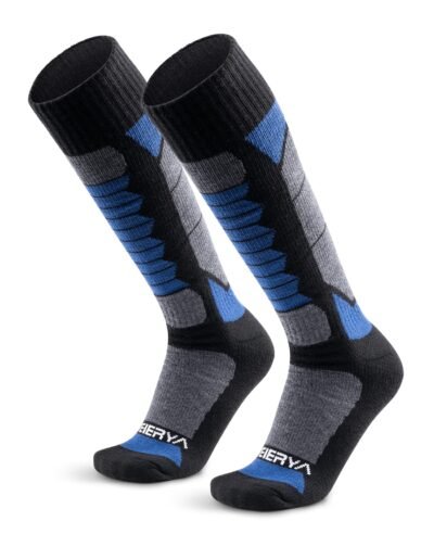 WEIERYA Ski Socks Light Weight, Merino Wool Socks for Winter Sports, Over the Calf Unise - Dark Blue 2 Pairs