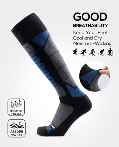 2 Paires Chaussettes Ski Laine Mérinos Hommes - Thermiques Chaudes Pour Sport Hiver