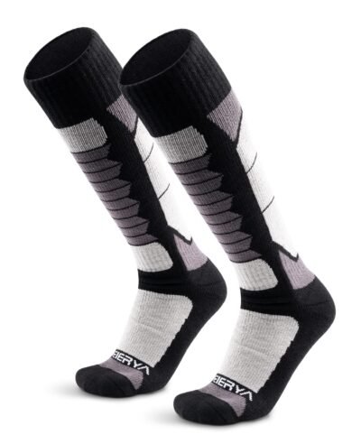 WEIERYA Ski Socks Light Weight, Merino Wool Socks for Winter Sports, Over the Calf Unise - Grey 2 Pairs