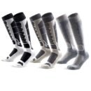 3-Pack Women's Merino Wool Ski Socks Over-the-Calf Full Cushion Thermal Snowboard Socks - Black Light Gray