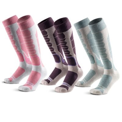 3-Pack Women's Merino Wool Ski Socks Over-the-Calf Full Cushion Thermal Snowboard Socks