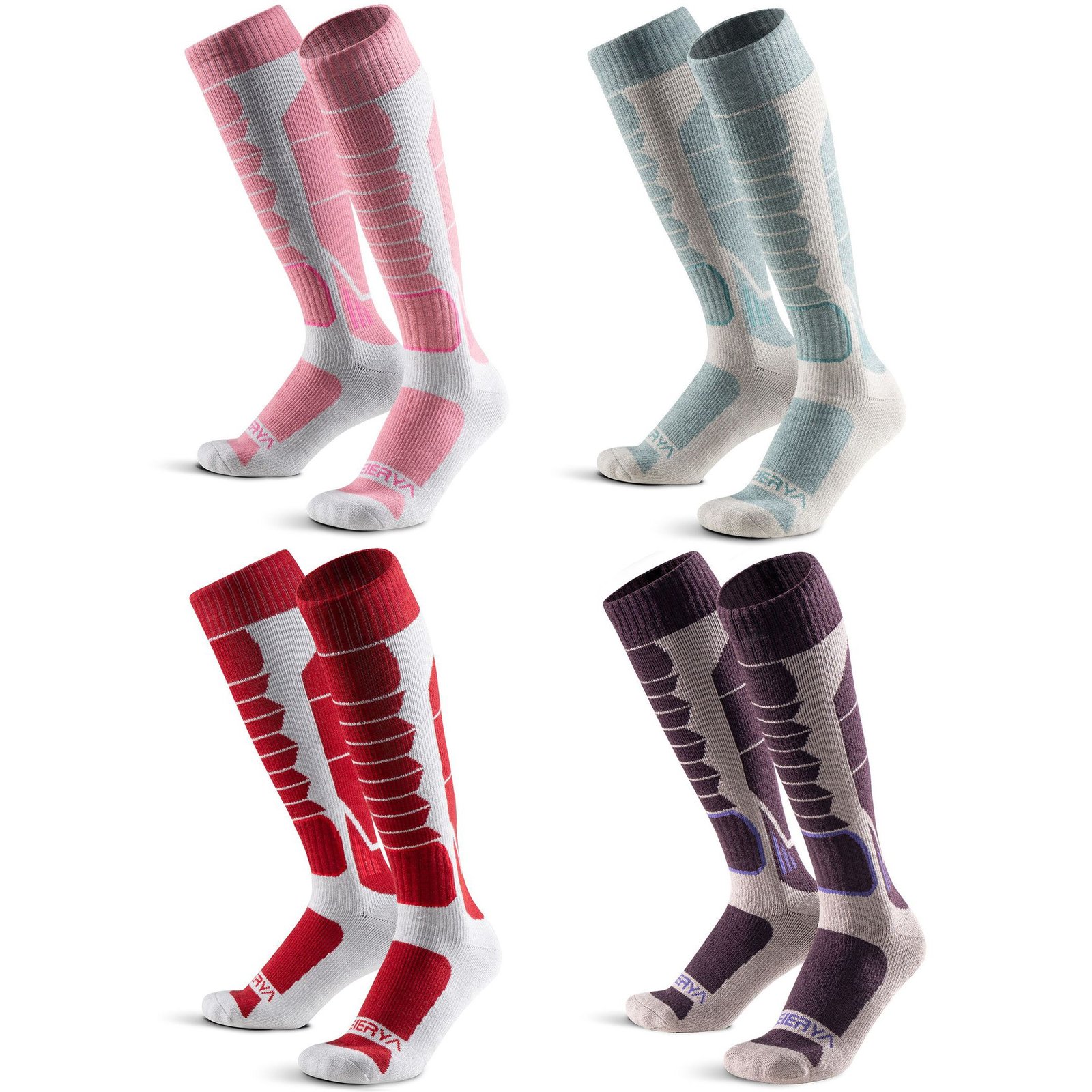 4-Pack Women's Merino Wool Ski Socks Over-the-Calf Full Cushion Thermal Snowboard Socks
