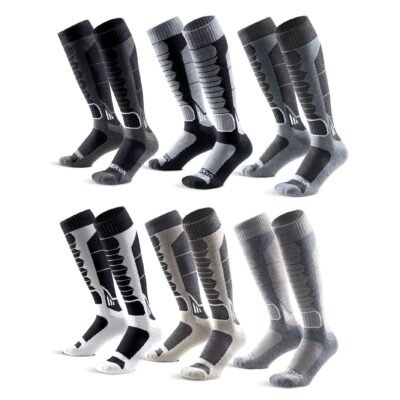 6-Pack Men's Merino Wool Ski Socks Over-the-Calf Full Cushion Thermal Snowboard Socks