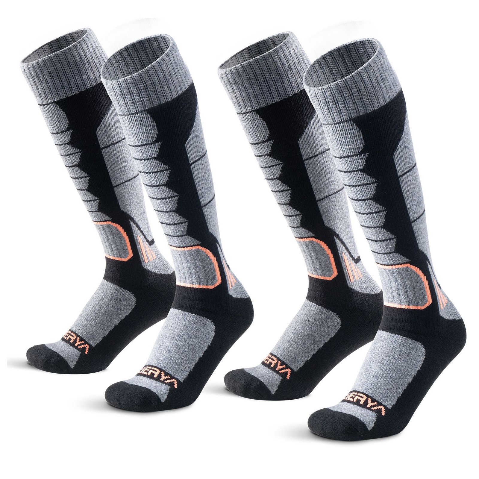 2-Pack Men's Merino Wool Ski Socks Over-the-Calf Full Cushion Thermal Snowboard Socks