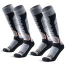 2-Pack Men's Merino Wool Ski Socks Over-the-Calf Full Cushion Thermal Snowboard Socks - Black