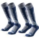 2-Pack Men's Merino Wool Ski Socks Over-the-Calf Full Cushion Thermal Snowboard Socks - Blue