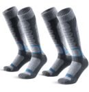 2-Pack Men's Merino Wool Ski Socks Over-the-Calf Full Cushion Thermal Snowboard Socks - Gray