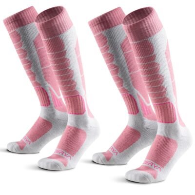 2-Pack Women's Merino Wool Ski Socks Over-the-Calf Full Cushion Thermal Snowboard Socks