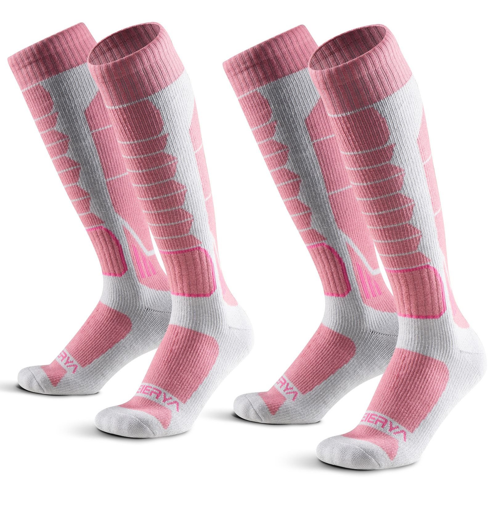 2-Pack Women's Merino Wool Ski Socks Over-the-Calf Full Cushion Thermal Snowboard Socks