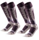 2-Pack Women's Merino Wool Ski Socks Over-the-Calf Full Cushion Thermal Snowboard Socks - Purple