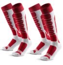 2-Pack Women's Merino Wool Ski Socks Over-the-Calf Full Cushion Thermal Snowboard Socks - Red
