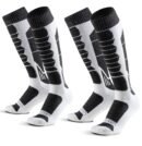 2-Pack Men's Merino Wool Ski Socks Over-the-Calf Full Cushion Thermal Snowboard Socks - White