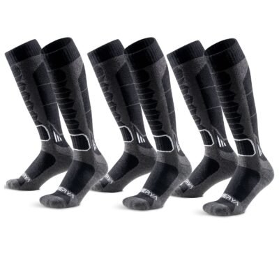 3-Pack Men's Merino Wool Ski Socks Over-the-Calf Full Cushion Thermal Snowboard Socks