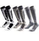 3-Pack Men's Merino Wool Ski Socks Over-the-Calf Full Cushion Thermal Snowboard Socks - Black Light Gray