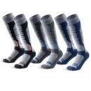 3-Pack Men's Merino Wool Ski Socks Over-the-Calf Full Cushion Thermal Snowboard Socks - Black Gray Blue